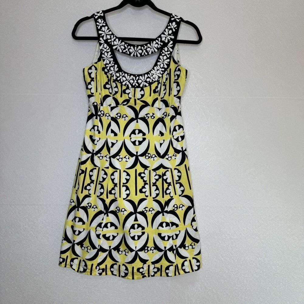Nanette Lepore Beaded Cutout Dress Yellow Geo Floral Print 4